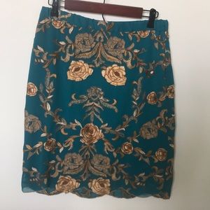 Anthropologie knee length skirt w/ embroidery